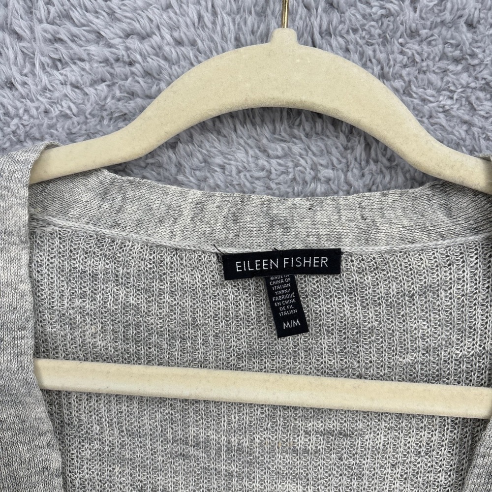 Eileen Fisher Organic Linen Longline Single Button Duster Cardigan Size M Gray - Picture 4 of 6